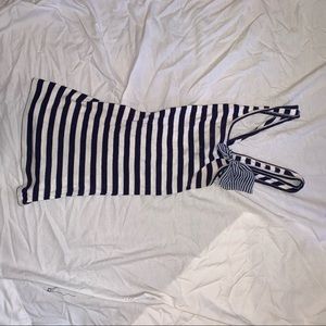 White and blue criss cross tank top